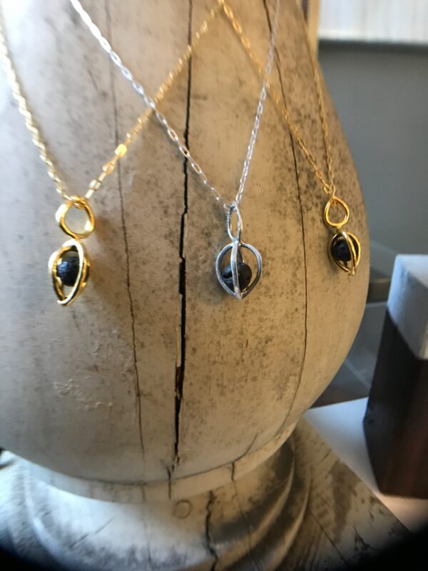 Gem Pod Essential Oil Lava Sterling Silver 18kt gold and sterling