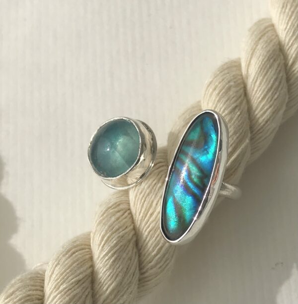 Double Sterling Ring with Paua Shell and Fluorite