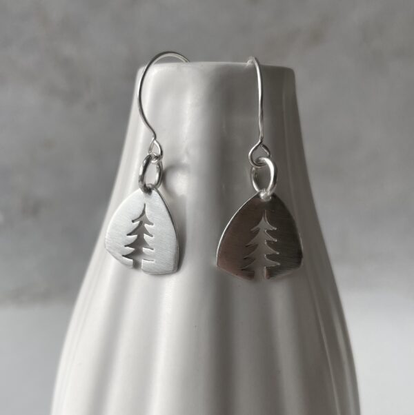 Sterling Silver Pine Tree Triangle Earrings