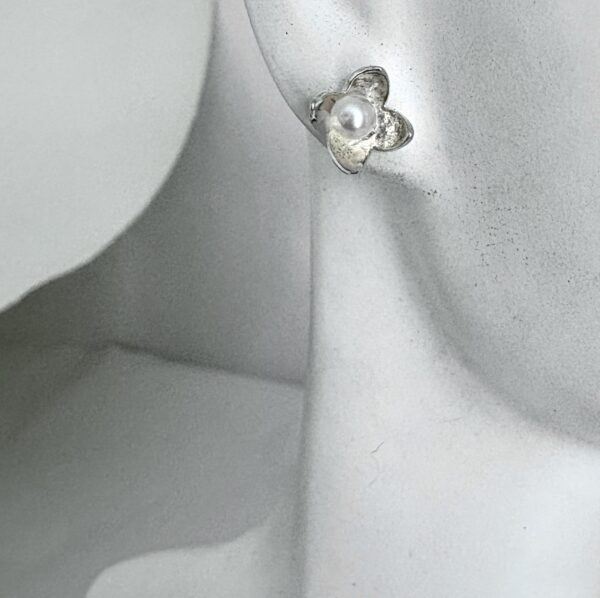 Bloom Pearl Stud Earrings, Flower Pearl Stud Sterling