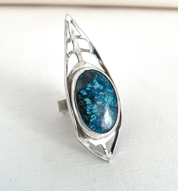 Azurite Statement Ring handmade in sterling silver by Lisa Scala Jewelry.