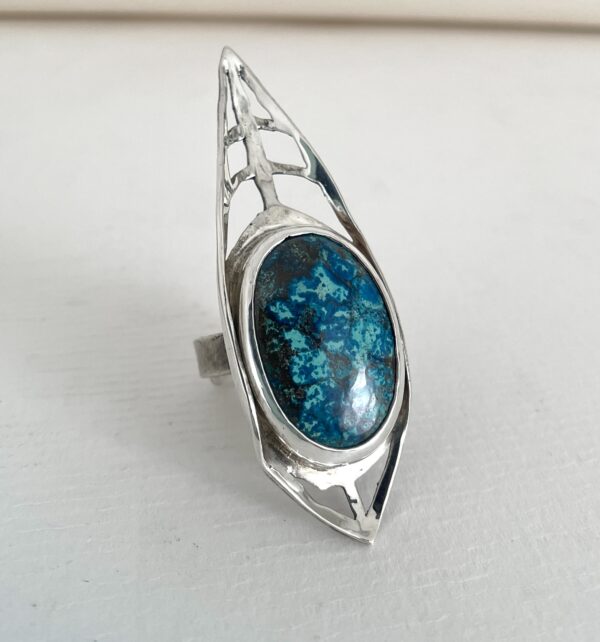 Azurite Statement Ring handmade in sterling silver by Lisa Scala Jewelry.