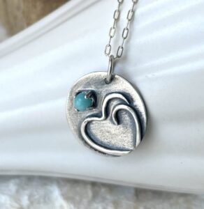 The SCAD heart Warrior Necklace in Sterling Silver, Amazonite