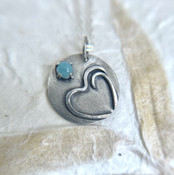 The SCAD heart Warrior Necklace in Sterling Silver, Amazonite