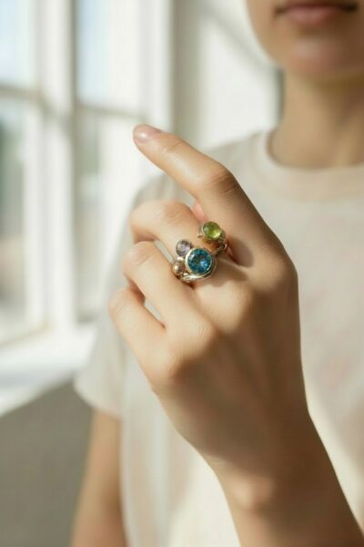 Ocean Goddess 14k Ring Natural Zircon and Peridot Model