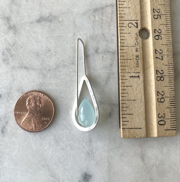 Dew Drop Minimalist Earrings in Sterling, Blue Green Chalcedony