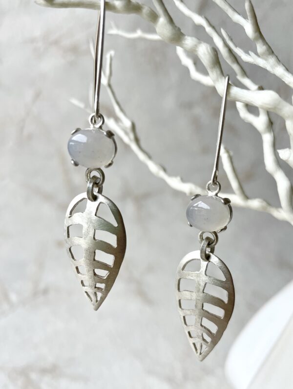 Open Leaf Earrings sterling chalcedony