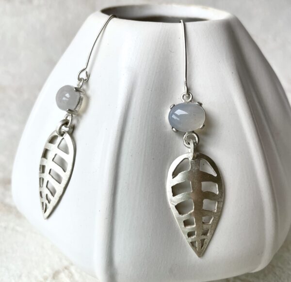 Open Leaf Earrings sterling chalcedony