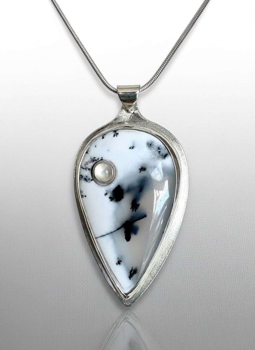 Goddess Artemis Necklace - Dendritic Opal, Moonstone featured