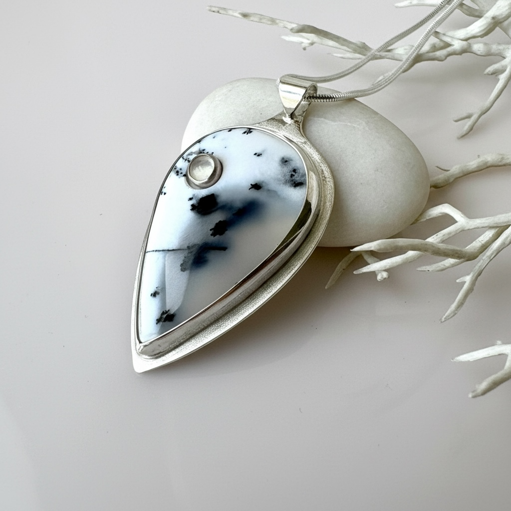 Goddess Artemis Necklace - Dendritic Opal, Moonstone
