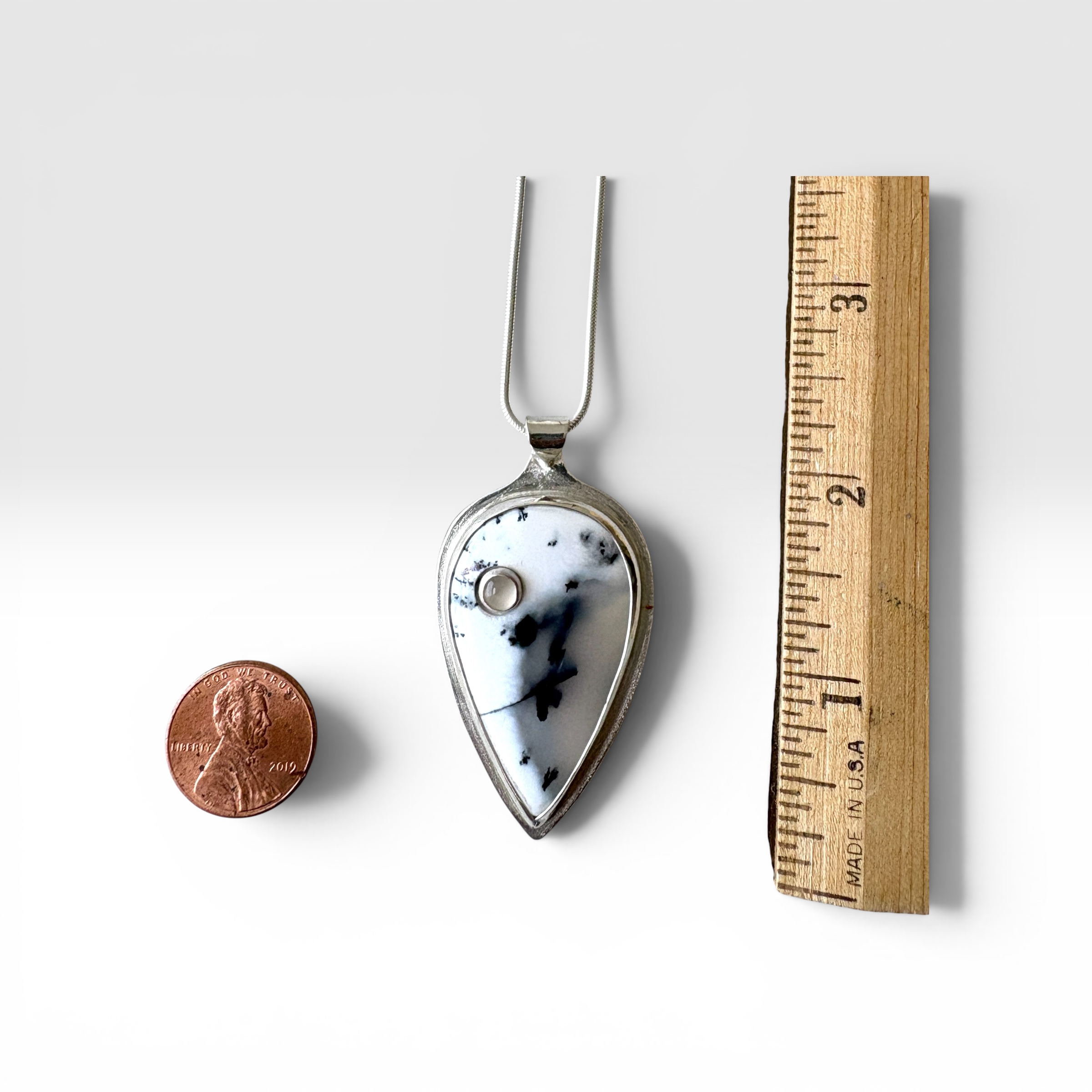 Goddess Artemis Necklace - Dendritic Opal, Moonstone measure