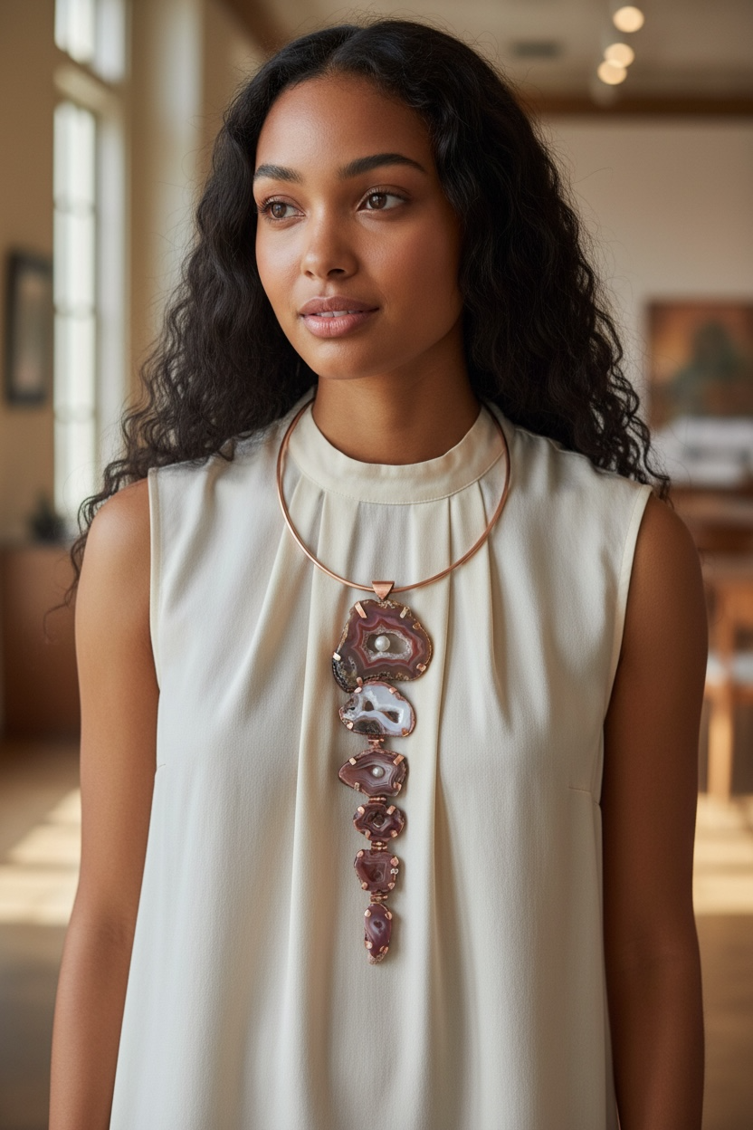 The Luna Necklace - Agate and Moonstones model