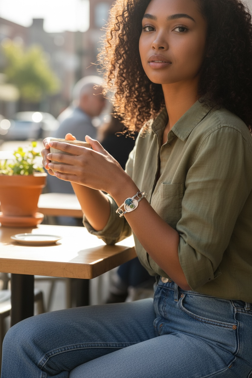 Blue Topaz and Peridot Nurture Bracelet model