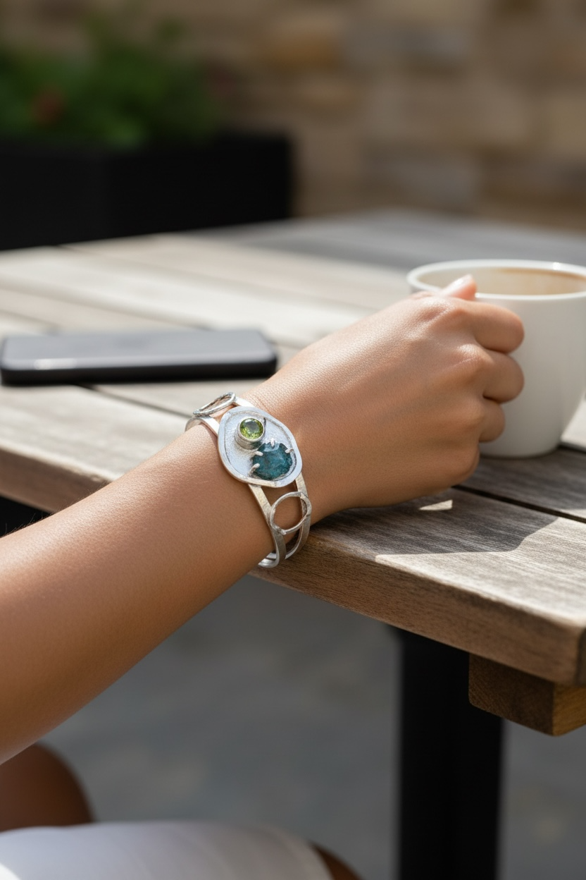 Blue Topaz and Peridot Nurture Bracelet model