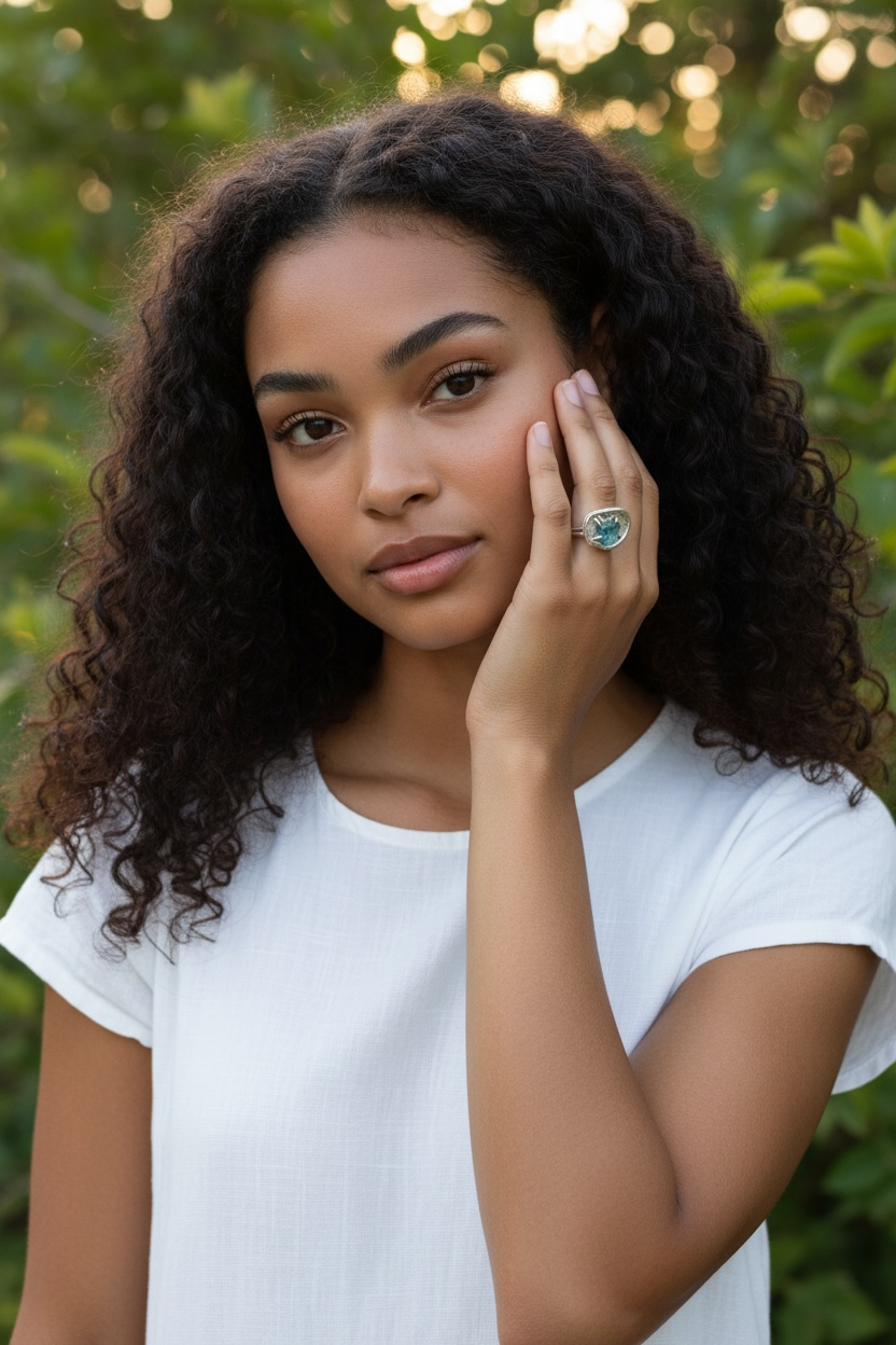Blue Topaz Emerald Nurture Ring model