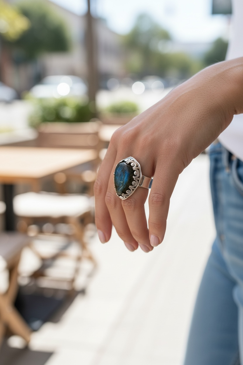 Freeform Labradorite Ring model