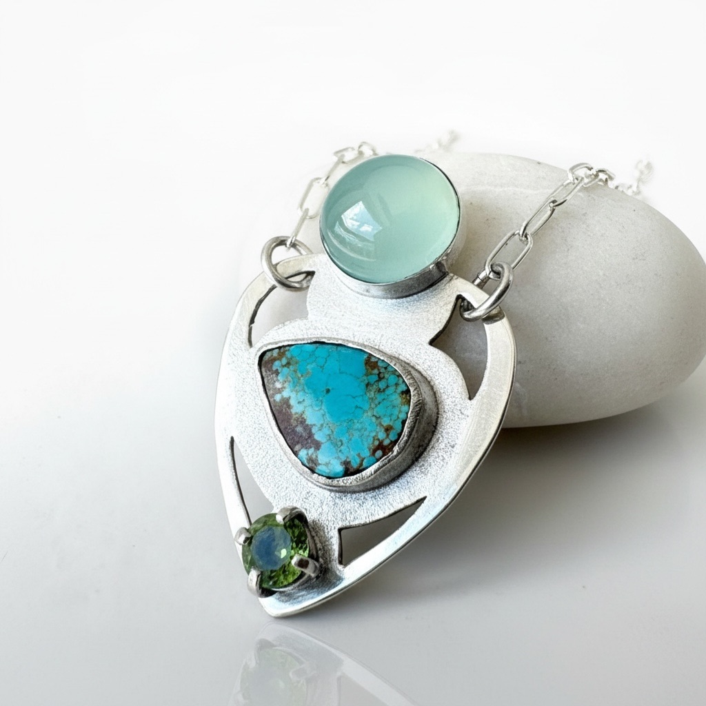 Mystic Ocean Gemstone Necklace - Turquoise, Peridot, Chalcedony