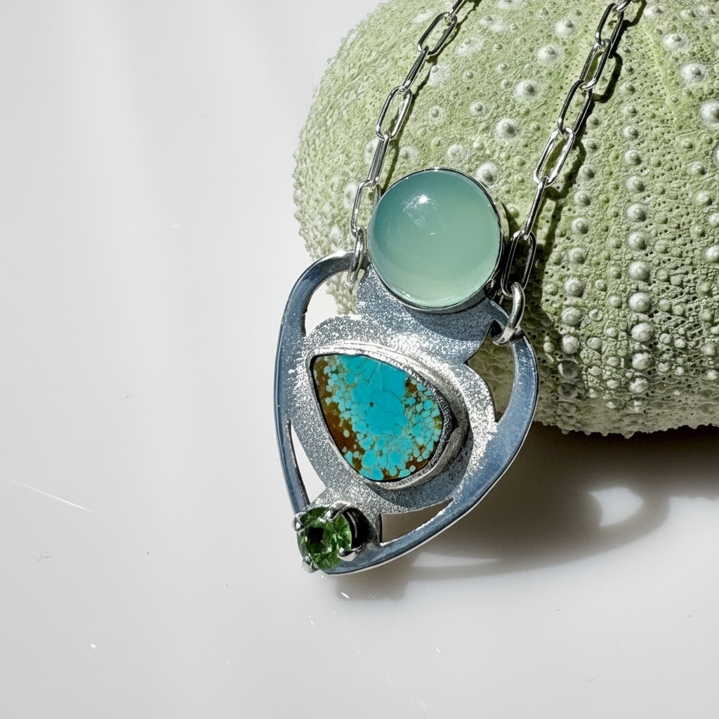 Mystic Ocean Gemstone Necklace - Turquoise, Peridot, Chalcedony