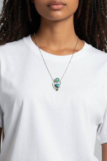 Mystic Ocean Gemstone Necklace - Turquoise, Peridot, Chalcedony model