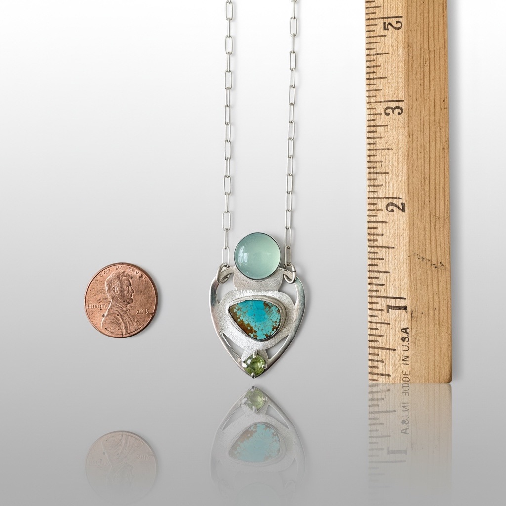 Mystic Ocean Gemstone Necklace - Turquoise, Peridot, Chalcedony measure
