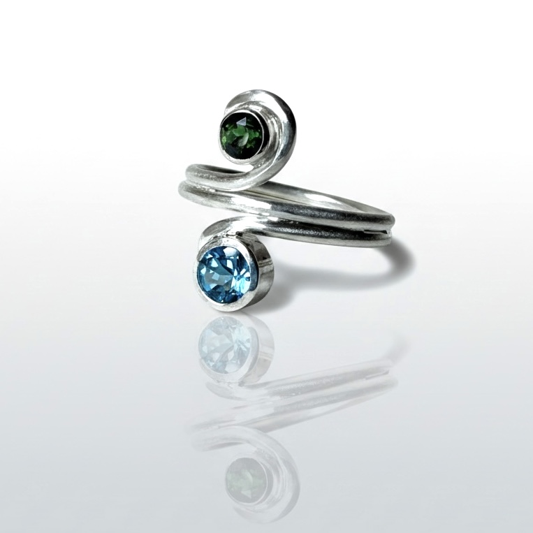 Ocean Wave Gemstone Ring - Topaz, Tourmaline