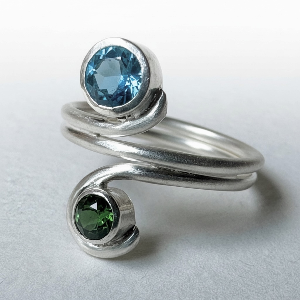 Ocean Wave Gemstone Ring - Topaz, Tourmaline feature