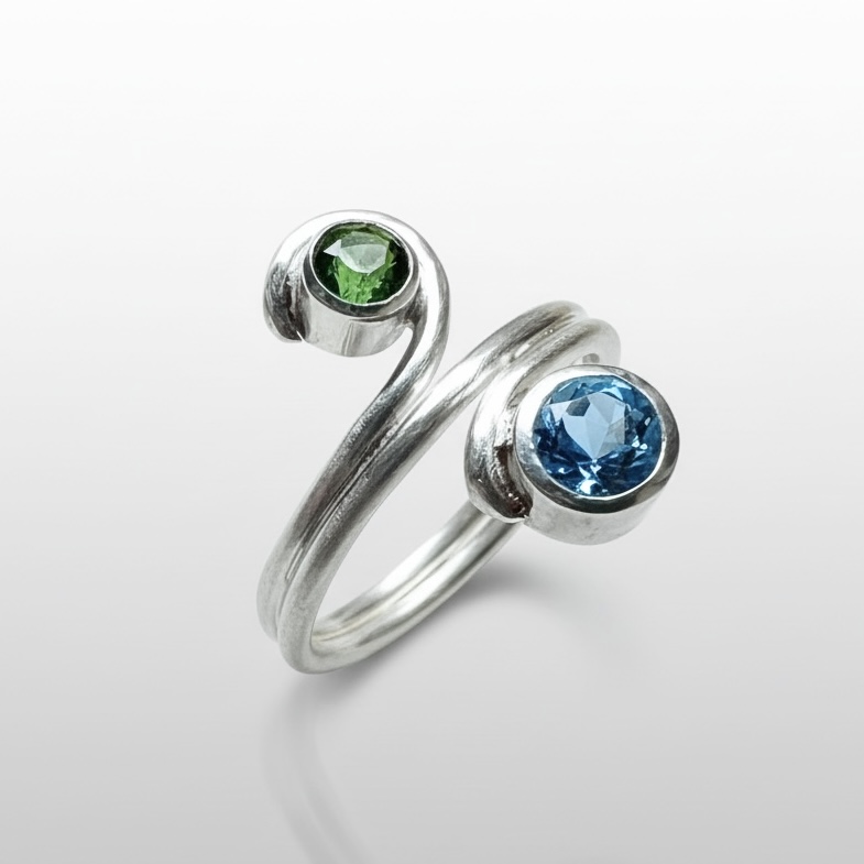 Ocean Wave Gemstone Ring - Topaz, Tourmaline