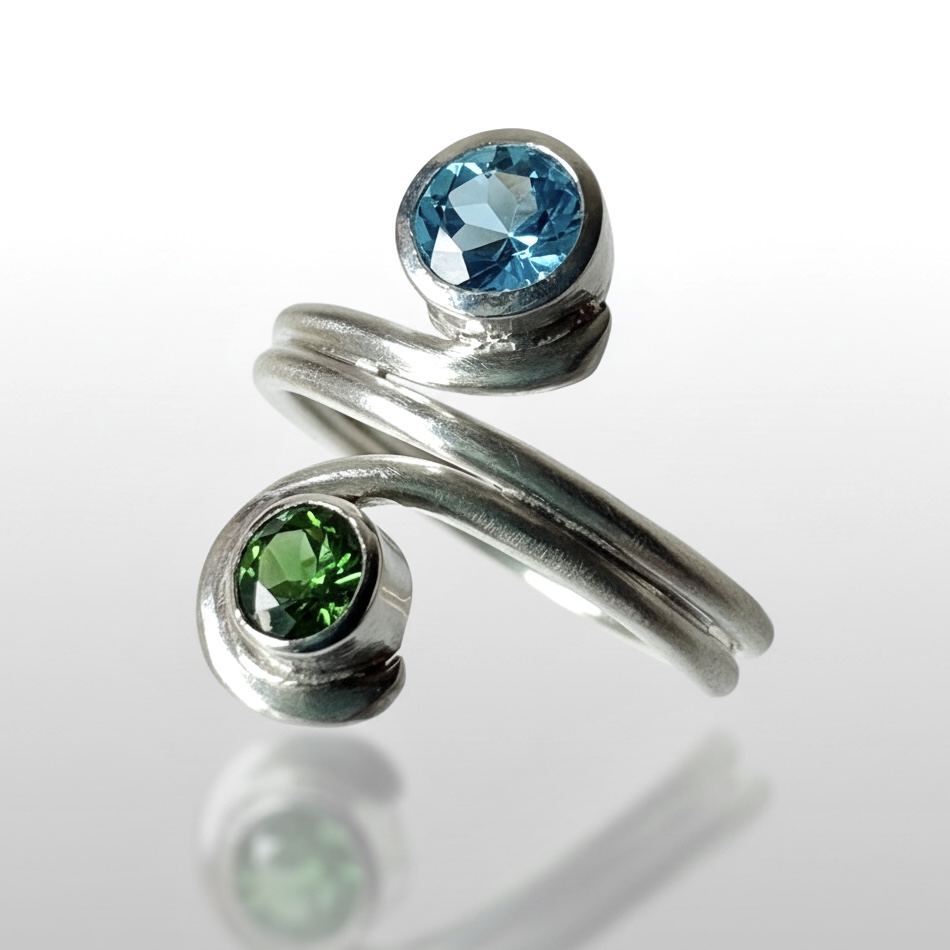Ocean Wave Gemstone Ring - Topaz, Tourmaline