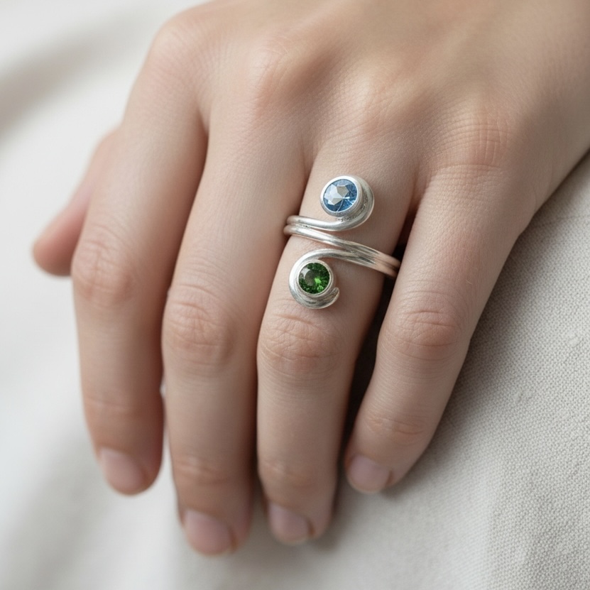 Ocean Wave Gemstone Ring - Topaz, Tourmaline model