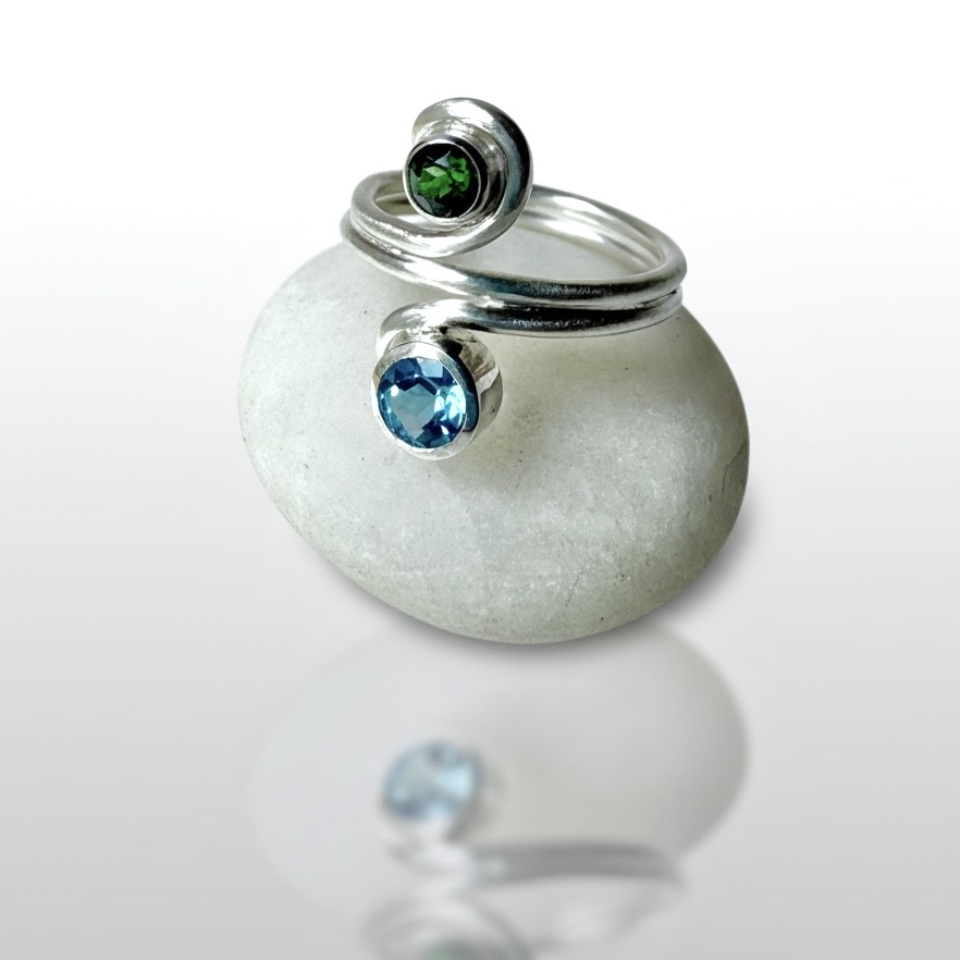 Ocean Wave Gemstone Ring - Topaz, Tourmaline